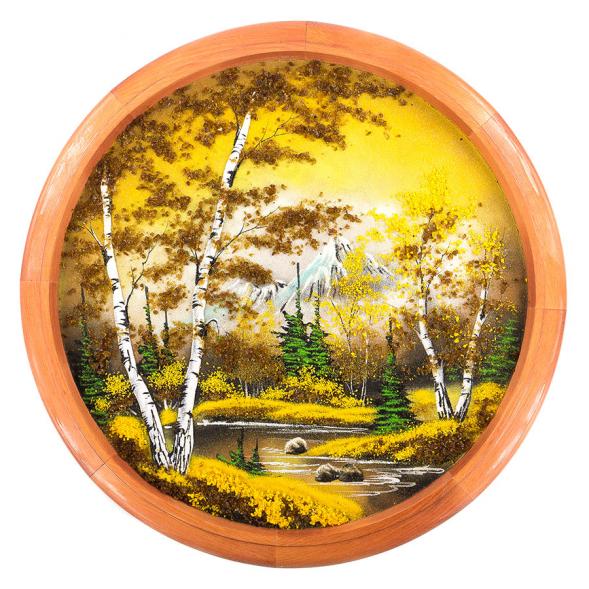Панно каменное на тарелке из дерева &amp;quot;Осенняя ночь&amp;quot; 50 см 119993