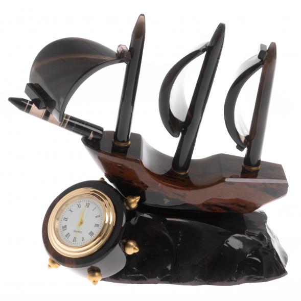 Настольные часы &amp;quot;Парусник&amp;quot; коричневый обсидиан 122928