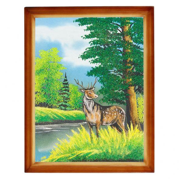 Картина &amp;quot;Олень&amp;quot; багет дерево 36х46 см, каменная крошка 111723