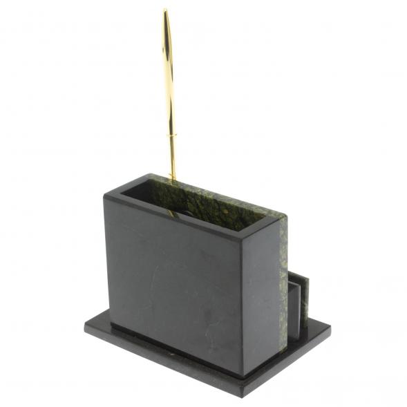 Карандашница с часами камень змеевик 117256