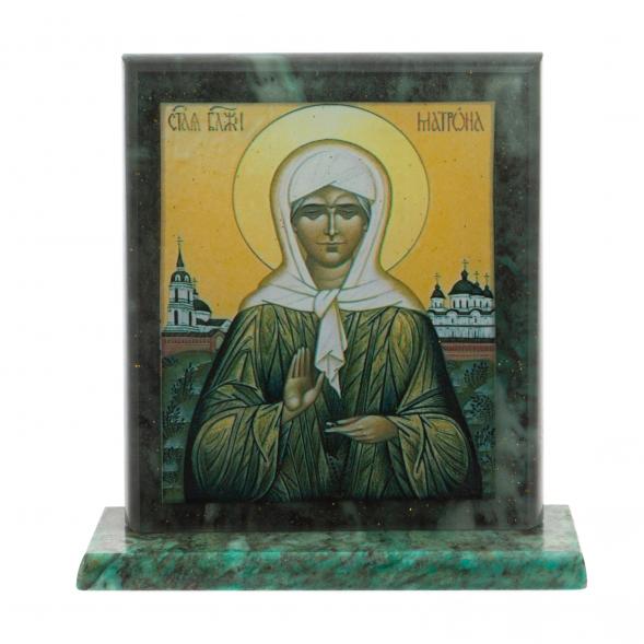 Икона настольная &amp;quot;Матрона Московская&amp;quot; камень змеевик 11,5х4,5х12 см 126797