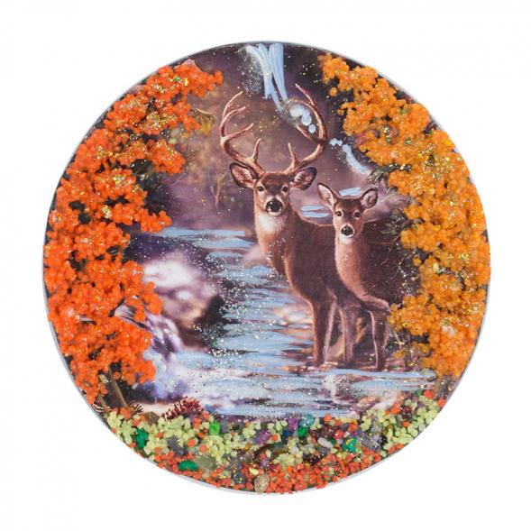 Магнит с рисунком &amp;quot;Олени у водопада&amp;quot; змеевик 117758
