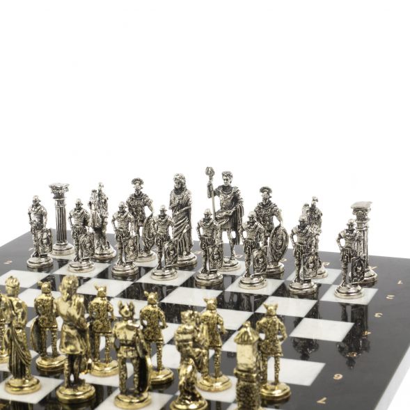 Шахматы &amp;quot;Галлы и Римляне&amp;quot; доска 36х36 см черно-белая мрамор змеевик 127268