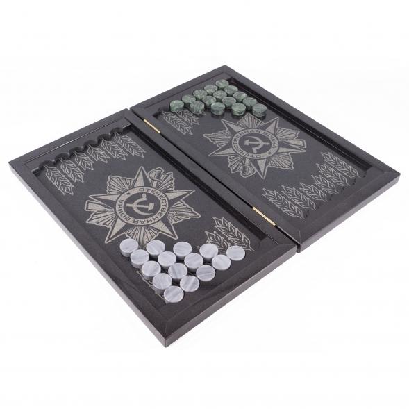 Нарды из камня &amp;quot;Отечественная война / Герб&amp;quot; габбро-диабаз 118961