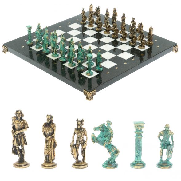 Шахматы &amp;quot;Римляне против Галлов&amp;quot; фигуры бронза / патина 36х36 см мрамор 128372