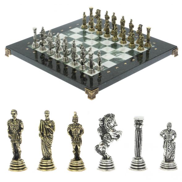 Шахматы &amp;quot;Римские легионеры&amp;quot; доска 32х32 мрамор шабровский змеевик 128970