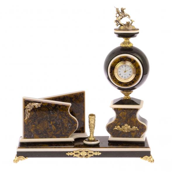 Письменный прибор &amp;quot;Георгий Победоносец&amp;quot; змеевик, лабрадорит 125204