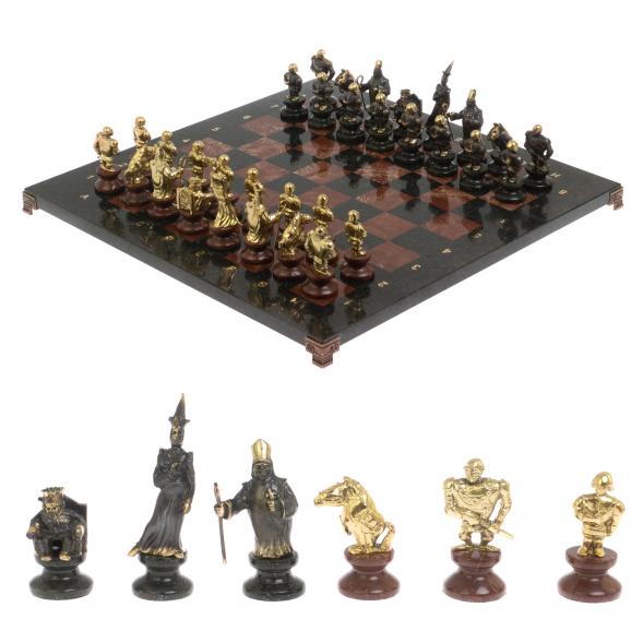 Шахматы подарочные &amp;quot;Европейские&amp;quot; из камня и бронзы 44х44 см 126798