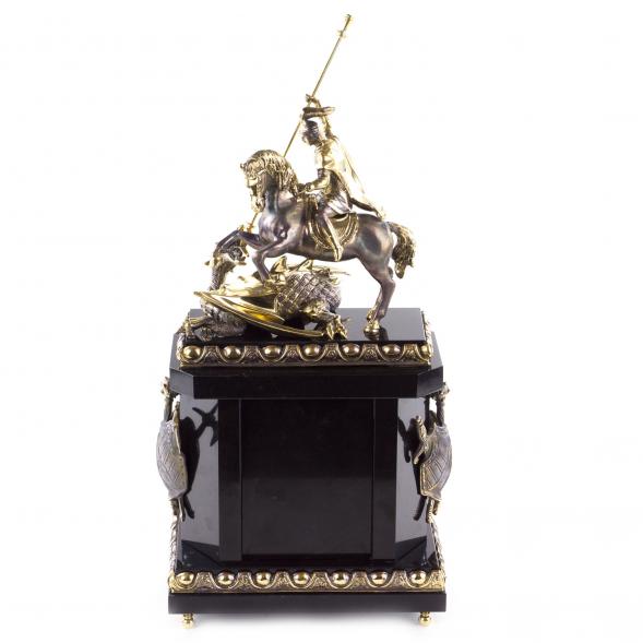 Каминные часы &amp;quot;Георгий Победоносец&amp;quot; из малахита и бронзы в кейсе 121010