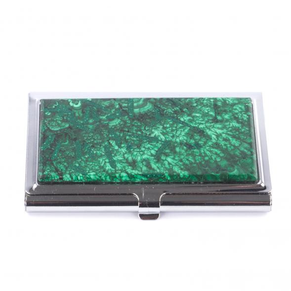 Карманная визитница из камня малахит цвет серебро 121290