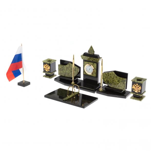 Настольный набор с символикой России камень змеевик 113259