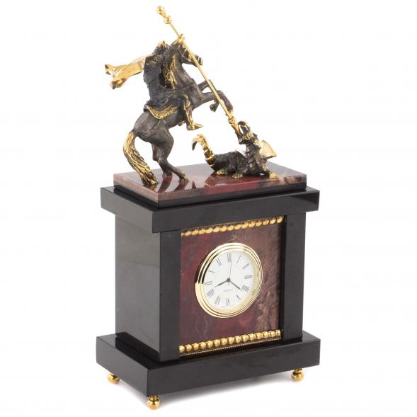 Часы из яшмы с фигуркой из бронзы &amp;quot;Георгий Победоносец&amp;quot; 113568
