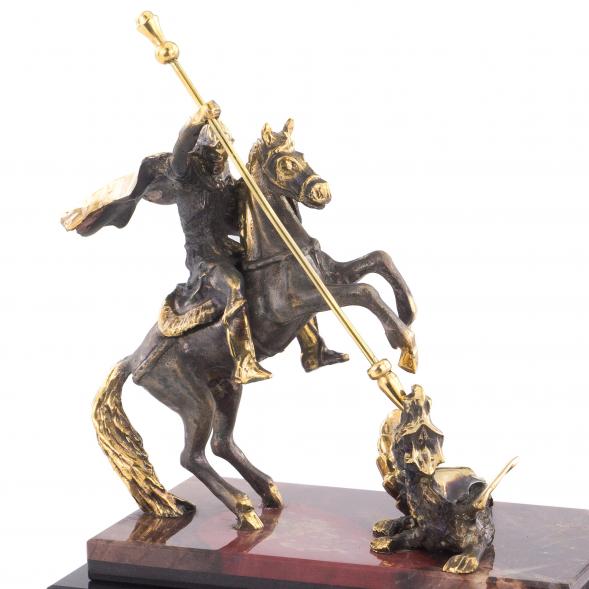 Часы из яшмы с фигуркой из бронзы &amp;quot;Георгий Победоносец&amp;quot; 113568