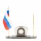 Визитница с часами и флагом России камень мрамор