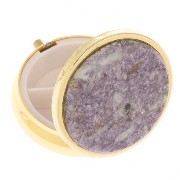 Таблетница на 3 отделения камень лепидолит золото 125746