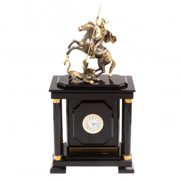 Сейф с часами &amp;quot;Георгий Победоносец&amp;quot; из черного обсидиана 126495