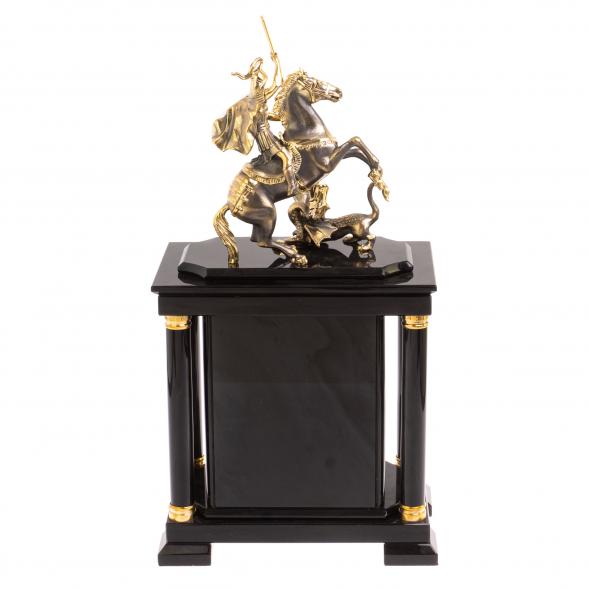 Сейф с часами &amp;quot;Георгий Победоносец&amp;quot; из черного обсидиана 126495