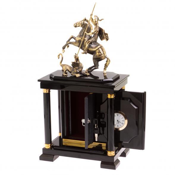 Сейф с часами &amp;quot;Георгий Победоносец&amp;quot; из черного обсидиана 126495