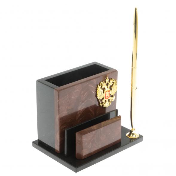 Карандашница с визитницей из камня лемезит 117258