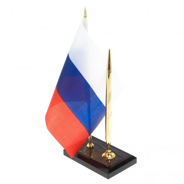 Подставка под ручку с флагом РФ из тигрового глаза 10х7х25 см 127748