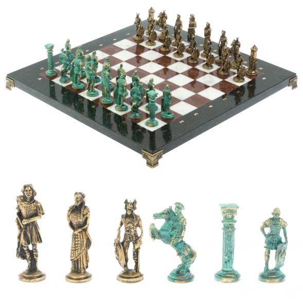 Шахматы &amp;quot;Римляне против Галлов&amp;quot; фигуры бронза / патина 36х36 см мрамор лемезит 128374