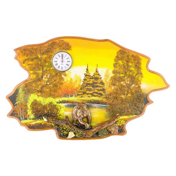 Часы с картиной &amp;quot;Медведь осень&amp;quot; 50х32 см каменная крошка 119622