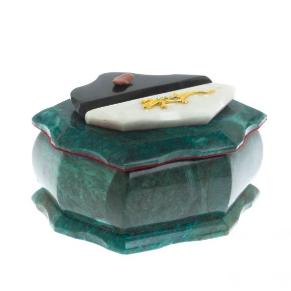 Каменная шкатулка &amp;quot;Ракушка&amp;quot; змеевик / белый мрамор 14х10х9 см 129114