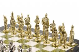 Шахматы из камня с металлическими фигурами "Русь" доска 40х40 см мрамор и змеевик