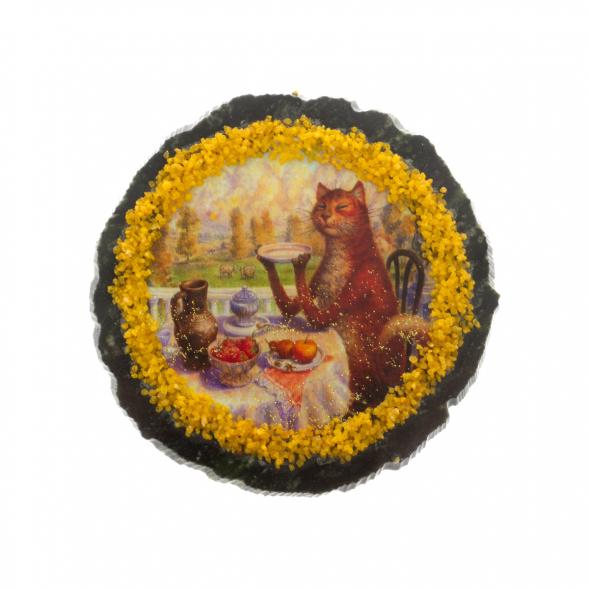 Магнит &amp;quot;У кота чаепитие&amp;quot; на змеевике 129812