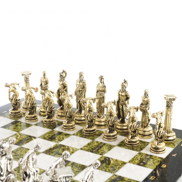 Настольные шахматы &amp;quot;Олимпийские игры&amp;quot; доска 44х44 см камень мрамор змеевик фигуры металлические