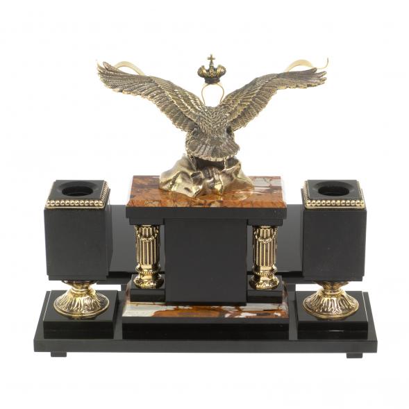 Настольный набор &amp;quot;Двуглавый орел&amp;quot; камень яшма бронза 113258