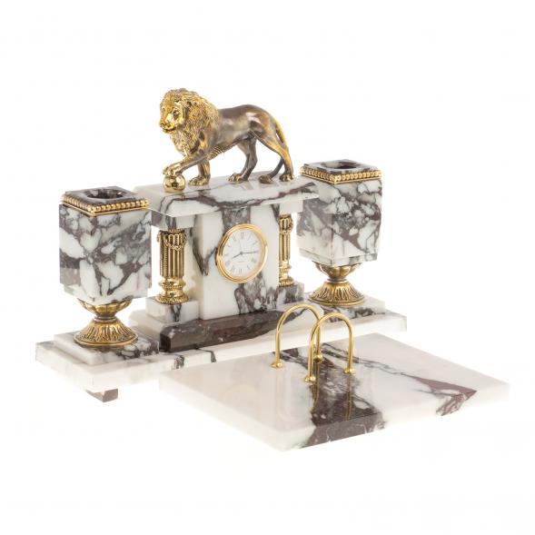 Письменный прибор &amp;quot;Лев с шаром&amp;quot; камень мрамор / Канцелярский набор / Набор письменных принадлежностей / На стол руководителю / Подарок директору