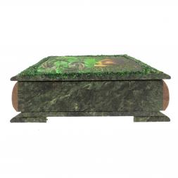 Шкатулка "Хозяйка медной горы" с двумя ящерицами 28х13х9 см змеевик, коричневый мрамор