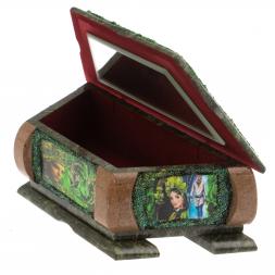 Шкатулка "Хозяйка медной горы" с двумя ящерицами 28х13х9 см змеевик, коричневый мрамор