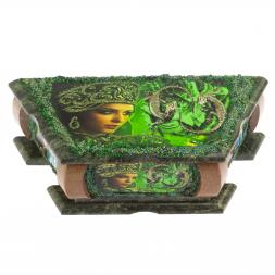 Шкатулка "Хозяйка медной горы" с двумя ящерицами 28х13х9 см змеевик, коричневый мрамор