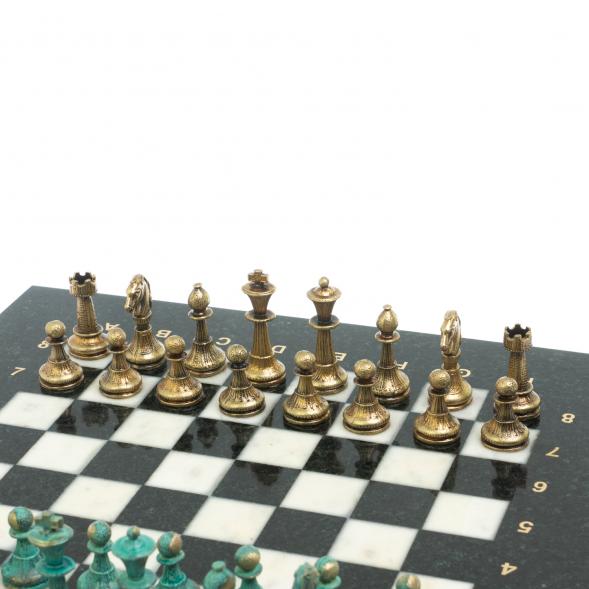 Шахматы &amp;quot;Стаунтон&amp;quot; фигуры бронза / патина 28х28 см из мрамора 128210