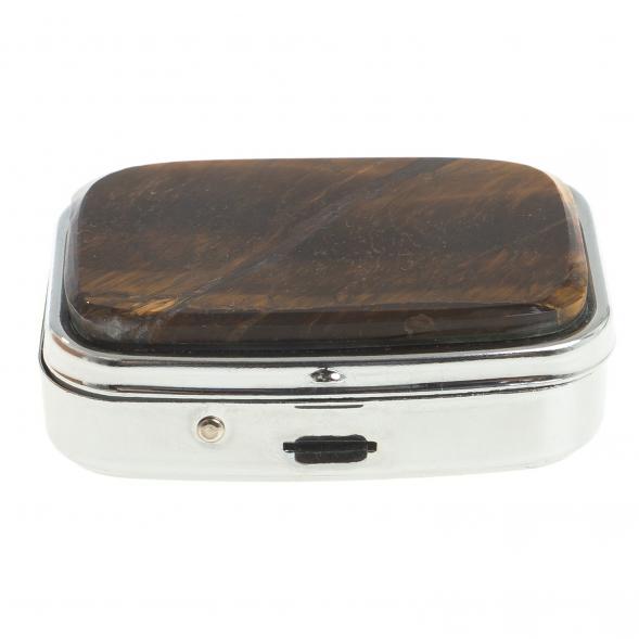 Таблетница на 2 отделения камень тигровый глаз цвет серебро 122756