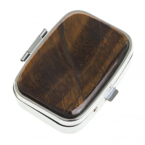 Таблетница на 2 отделения камень тигровый глаз цвет серебро 122756