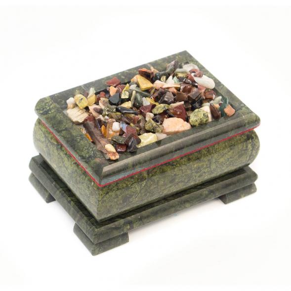 Шкатулка &amp;quot;Каменная россыпь&amp;quot; на шарнирах шабровский змеевик 12x7x6 см 112040