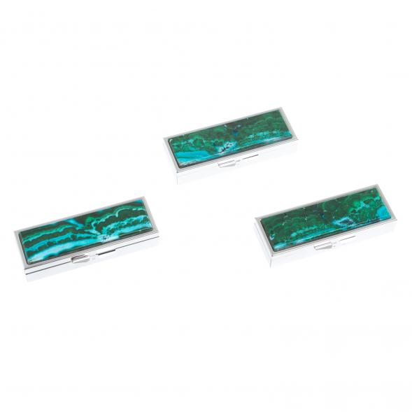 Таблетница на 3 отделения камень малахит с хризоколлой цвет серебро 126723