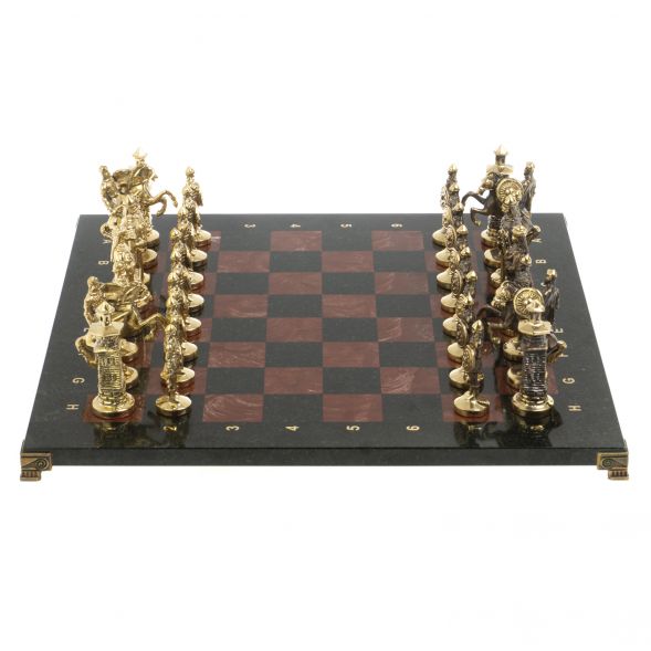 Шахматы &amp;quot;Богатыри&amp;quot; из бронзы доска 44х44 см лемезит змеевик 127586