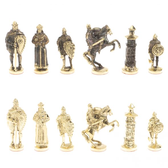 Шахматы &amp;quot;Богатыри&amp;quot; из бронзы доска 44х44 см лемезит змеевик 127586