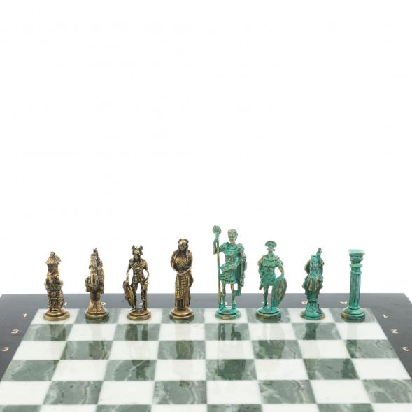Шахматы &amp;quot;Римляне против Галлов&amp;quot; фигуры бронза / патина 36х36 см мрамор змеевик 128376