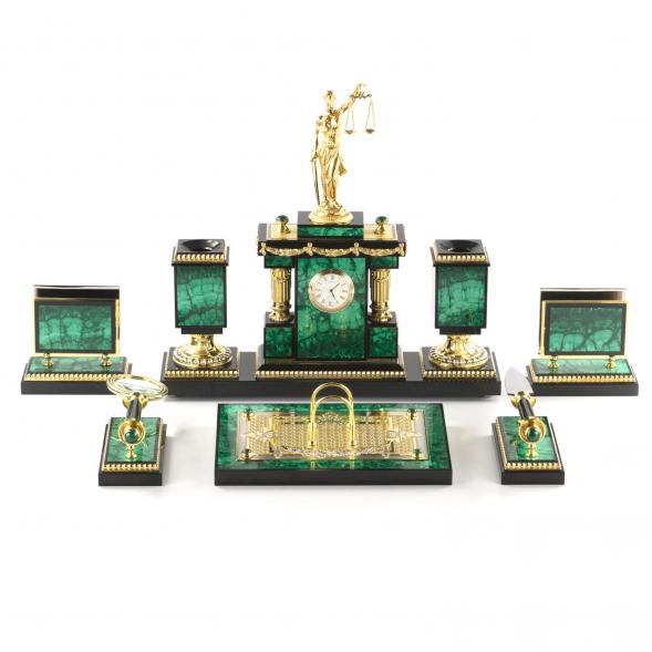 Письменный набор &amp;quot;Фемида&amp;quot; камень малахит Златоуст 121202