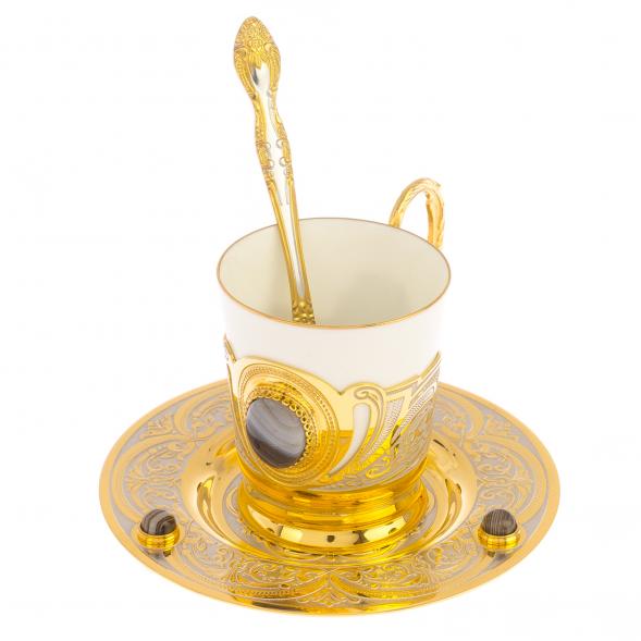 Кофейный набор &amp;quot;Агат&amp;quot; из серого агата 80 мл Златоуст 126052