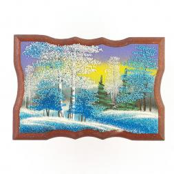 Панно прямоугольное "Зимний лес" 22х15 см каменная крошка