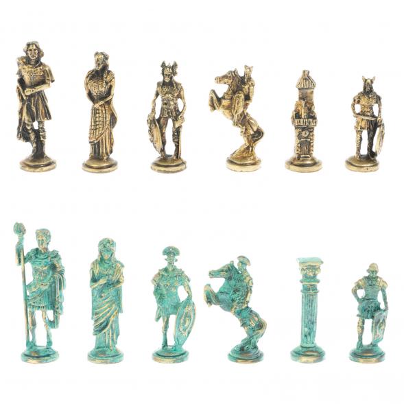 Шахматы &amp;quot;Римляне против Галлов&amp;quot; фигуры бронза / патина 36х36 см змеевик 128377