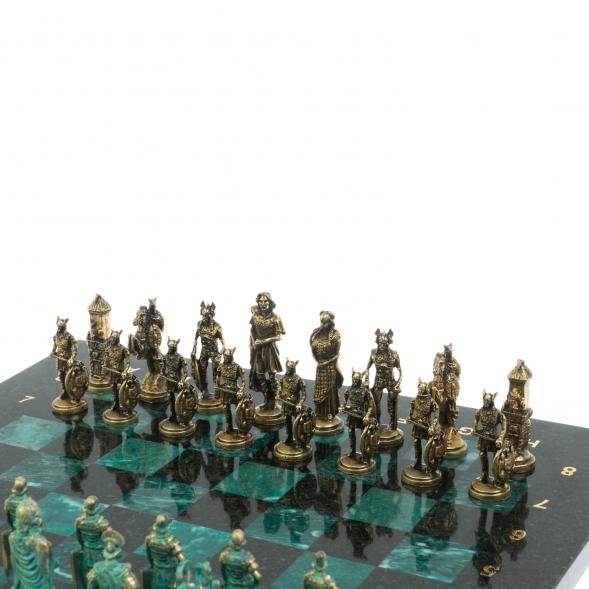 Шахматы &amp;quot;Римляне против Галлов&amp;quot; фигуры бронза / патина 36х36 см змеевик 128377