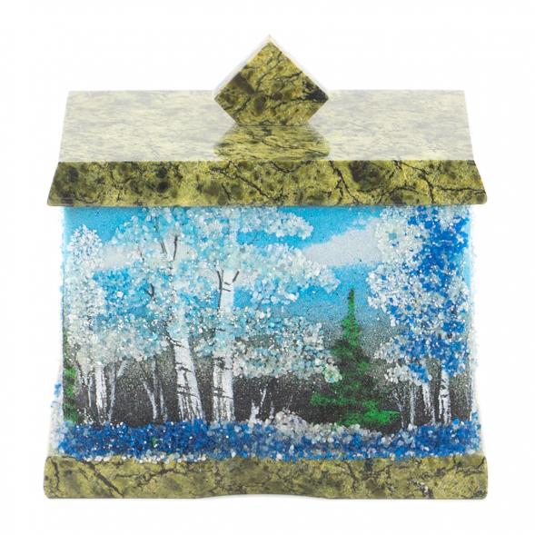 Шкатулка змеевик рисунок Зима 9х6,5х7,5 см 119898
