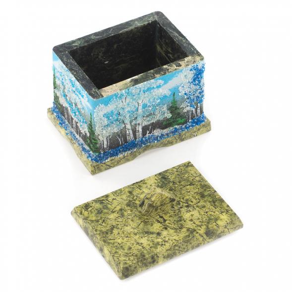 Шкатулка змеевик рисунок Зима 9х6,5х7,5 см 119898